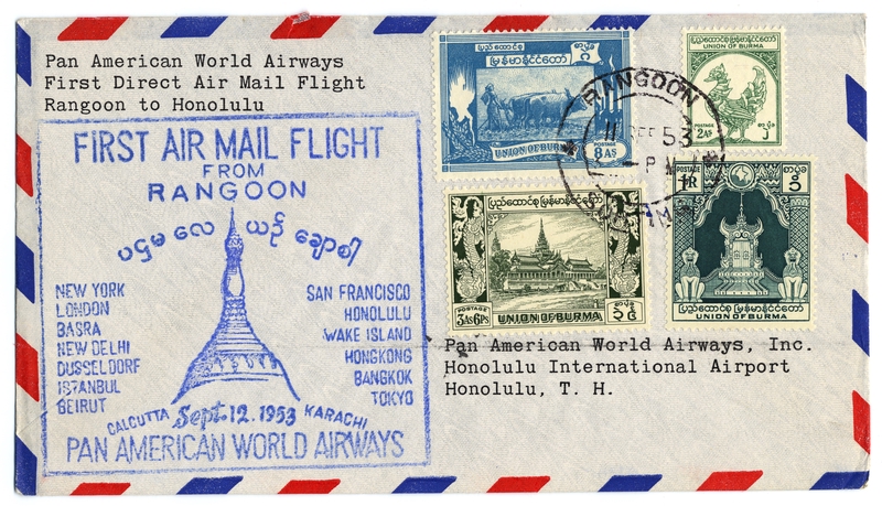 Image: airmail flight cover: Pan American World Airways, Rangoon - Honolulu route