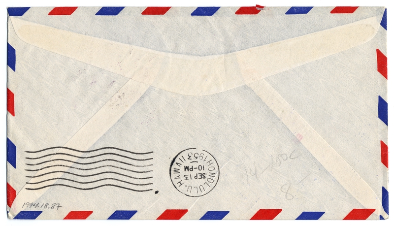 Image: airmail flight cover: Pan American World Airways, Rangoon - Honolulu route