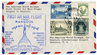 Image: airmail flight cover: Pan American World Airways, Rangoon - Honolulu route