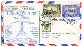 Image: airmail flight cover: Pan American World Airways, Rangoon - Bangkok route