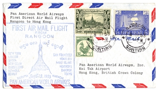 Image: airmail flight cover: Pan American World Airways, Rangoon - Hong Kong route