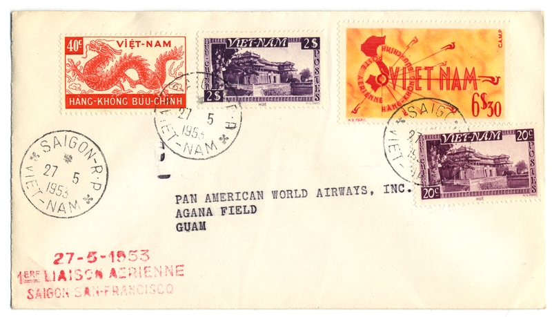 Image: airmail flight cover: Pan American World Airways, Saigon - Guam route