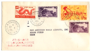 Image: airmail flight cover: Pan American World Airways, Saigon - Guam route