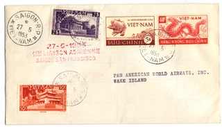 Image: airmail flight cover: Pan American World Airways, Saigon - Wake Island route