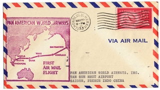 Image: airmail flight cover: Pan American World Airways, Honolulu - Saigon route