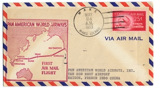Image: airmail flight cover: Pan American World Airways, Wake Island - Saigon route
