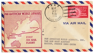 Image: airmail flight cover: Pan American World Airways, Wake Island - Saigon route