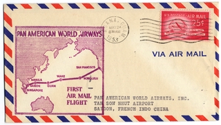 Image: airmail flight cover: Pan American World Airways, Guam - Saigon route