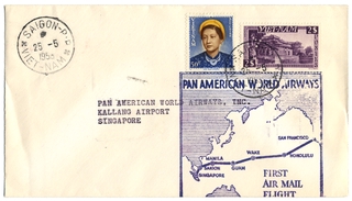 Image: airmail flight cover: Pan American World Airways, Saigon - Singapore route