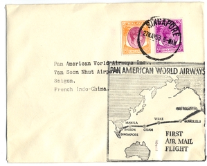 Image: airmail flight cover: Pan American World Airways, Singapore - Saigon route