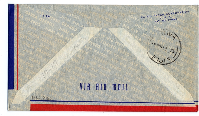 Image: airmail flight cover: United States Air Mail, FAM-19, San Pedro - Suva (Fiji) route
