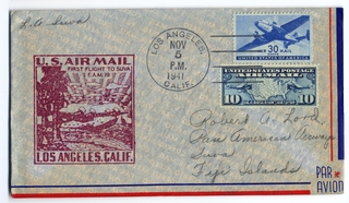 Image: airmail flight cover: United States Air Mail, FAM-19, Los Angeles - Suva (Fiji) route