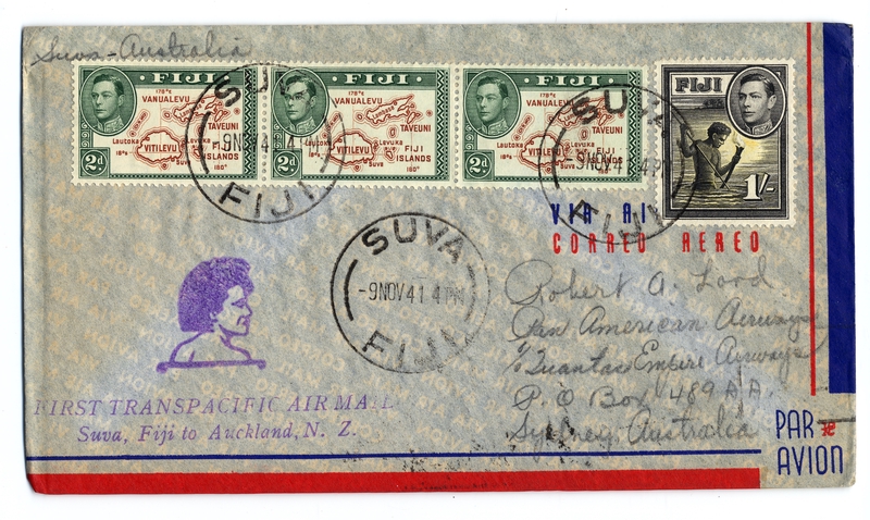 Image: airmail flight cover: Transpacific Air Mail, Suva (Fiji) - Sydney route