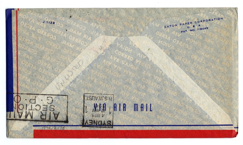 Image: airmail flight cover: Transpacific Air Mail, Suva (Fiji) - Sydney route