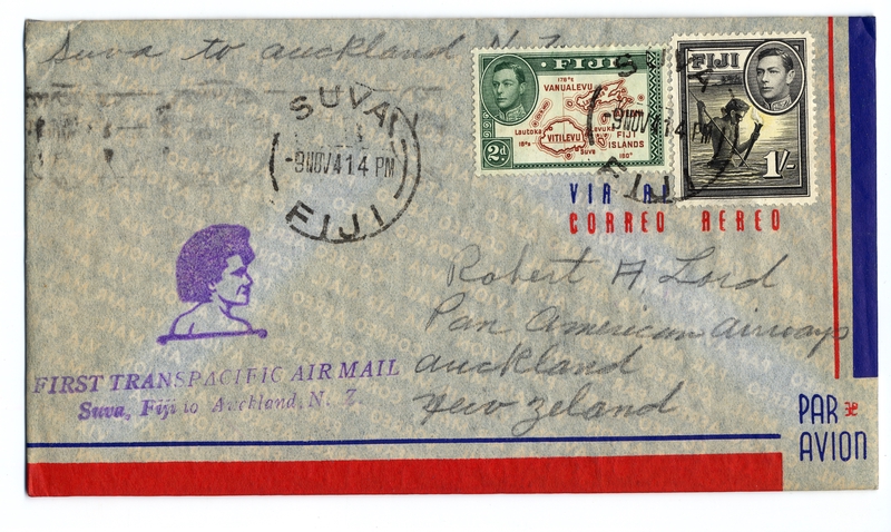 Image: airmail flight cover: Transpacific Air Mail, Suva (Fiji) - Auckland route