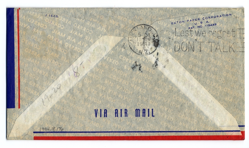 Image: airmail flight cover: Transpacific Air Mail, Suva (Fiji) - Auckland route