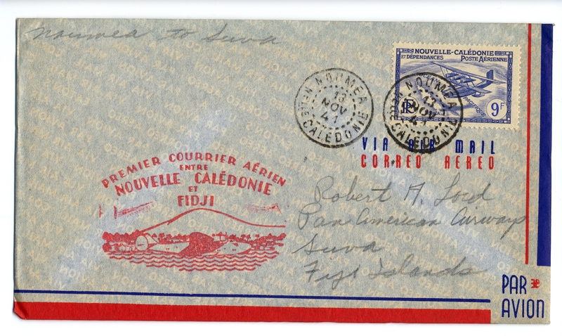 Image: airmail flight cover: First airmail service, Noumea (New Caledonia) - Suva (Fiji) route