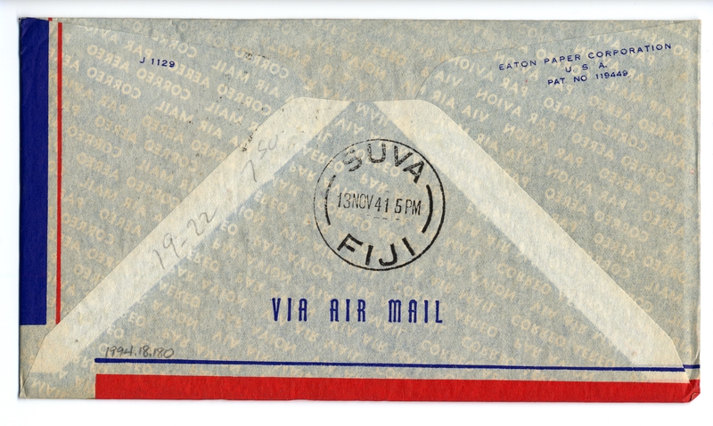 Image: airmail flight cover: First airmail service, Noumea (New Caledonia) - Suva (Fiji) route