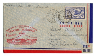 Image: airmail flight cover: First airmail service, Noumea (New Caledonia) - Suva (Fiji) route