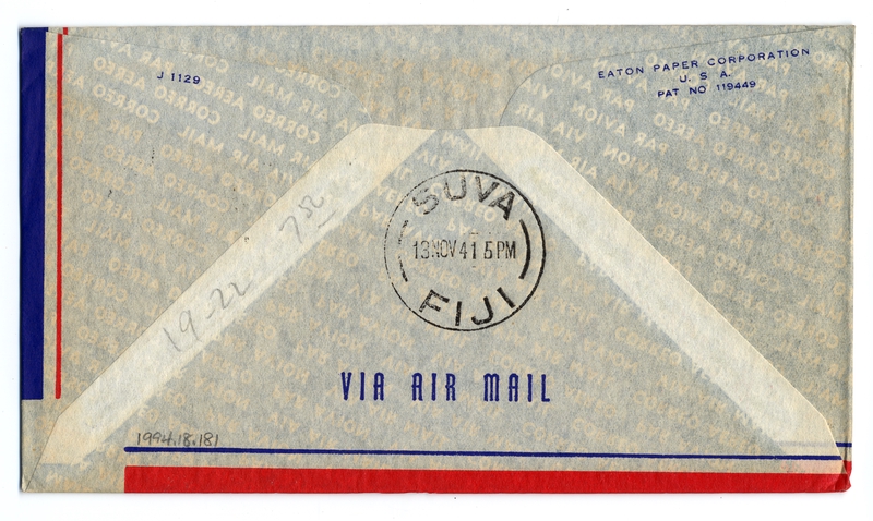 Image: airmail flight cover: First airmail service, Noumea (New Caledonia) - Suva (Fiji) route