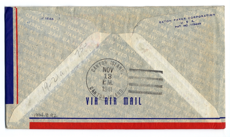Image: airmail flight cover: Transpacific Air Mail, Suva (Fiji) - Canton Island route