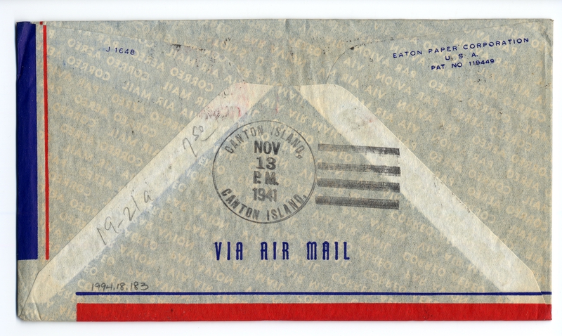 Image: airmail flight cover: Transpacific Air Mail, Suva (Fiji) - Canton Island route