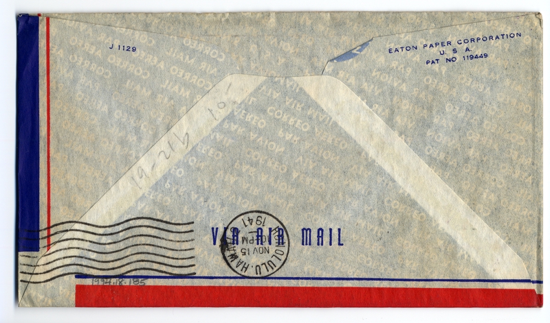 Image: airmail flight cover: Transpacific Air Mail, Suva (Fiji) - Honolulu route