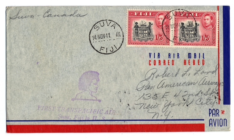Image: airmail flight cover: Transpacific Air Mail, Suva (Fiji) - Vancouver route