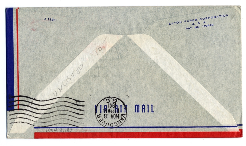Image: airmail flight cover: Transpacific Air Mail, Suva (Fiji) - Vancouver route
