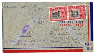 Image: airmail flight cover: Transpacific Air Mail, Suva (Fiji) - Los Angeles route