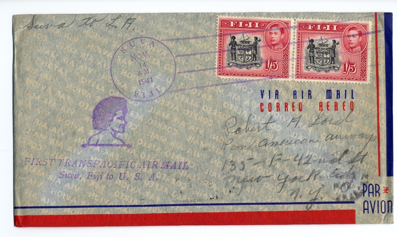 Image: airmail flight cover: Transpacific Air Mail, Suva (Fiji) - Los Angeles route