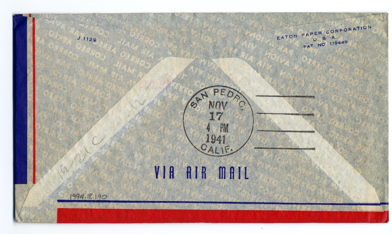 Image: airmail flight cover: Transpacific Air Mail, Suva (Fiji) - San Pedro route