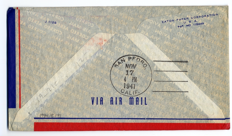 Image: airmail flight cover: Transpacific Air Mail, Suva (Fiji) - San Pedro route