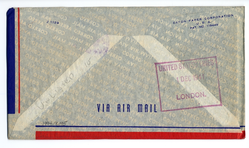Image: airmail flight cover: Transpacific Air Mail, Suva (Fiji) - London route