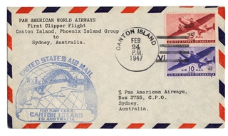 Image: airmail flight cover: Pan American World Airways, FAM-19, Canton Island - Sydney route