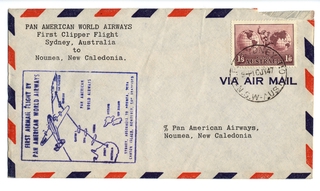Image: airmail flight cover: Pan American World Airways, first Clipper flight, Sydney - Noumea (New Caledonia) route