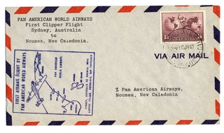 Image: airmail flight cover: Pan American World Airways, first Clipper flight, Sydney - Noumea (New Caledonia) route