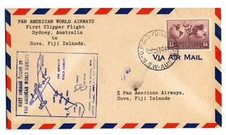 Image: airmail flight cover: Pan American World Airways, Sydney - Suva (Fiji) route