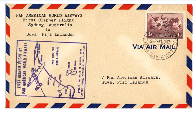 Airmail flight cover: Pan American World Airways, Sydney - Suva (Fiji) route