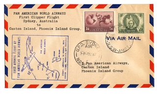 Image: airmail flight cover: Pan American World Airways, Sydney - Canton Island route