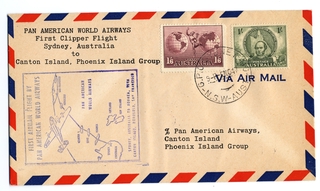 Image: airmail flight cover: Pan American World Airways, Sydney - Canton Island route