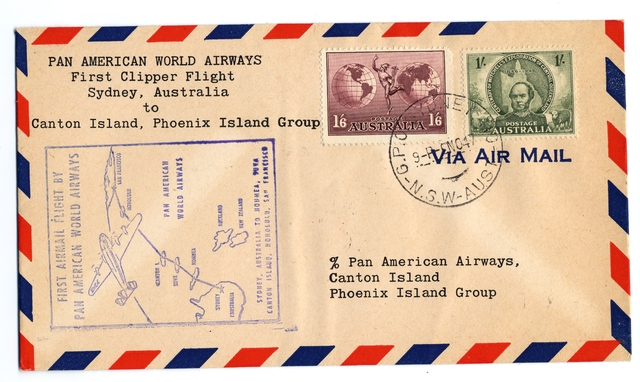 Airmail flight cover: Pan American World Airways, Sydney - Canton Island route