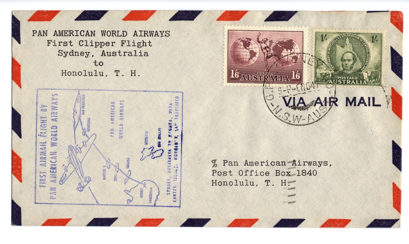 Image: airmail flight cover: Pan American World Airways, Sydney - Honolulu route