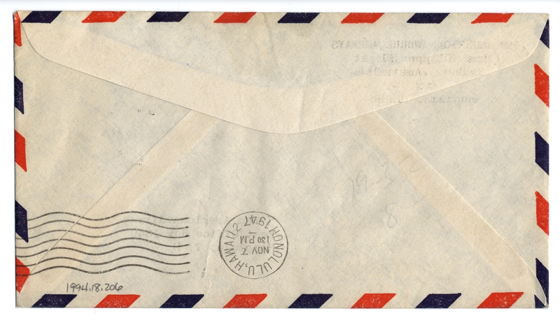 Image: airmail flight cover: Pan American World Airways, Sydney - Honolulu route