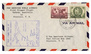 Image: airmail flight cover: Pan American World Airways, Sydney - Honolulu route