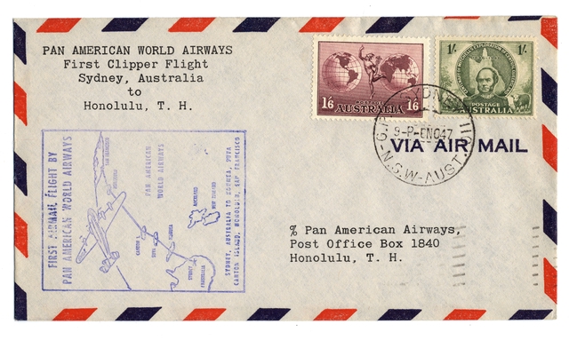 Airmail flight cover: Pan American World Airways, Sydney - Honolulu route