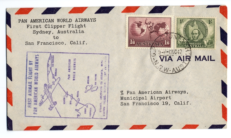 Image: airmail flight cover: Pan American World Airways, Sydney - San Francisco route