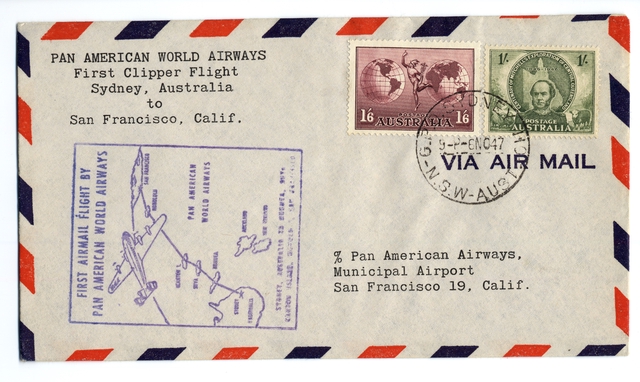 Airmail flight cover: Pan American World Airways, Sydney - San Francisco route