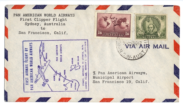 Airmail flight cover: Pan American World Airways, Sydney - San Francisco route