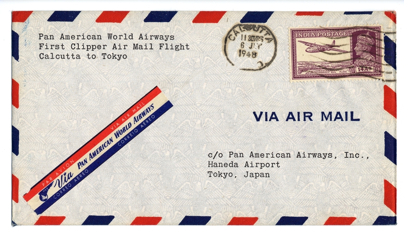 Image: airmail flight cover: Pan American World Airways, Calcutta - Tokyo route